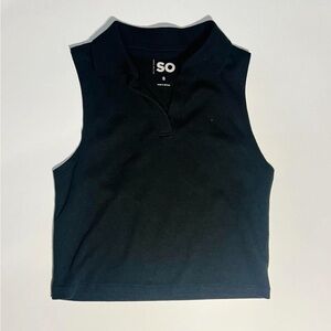 SO Black Fitted Crop Polo Tank Top